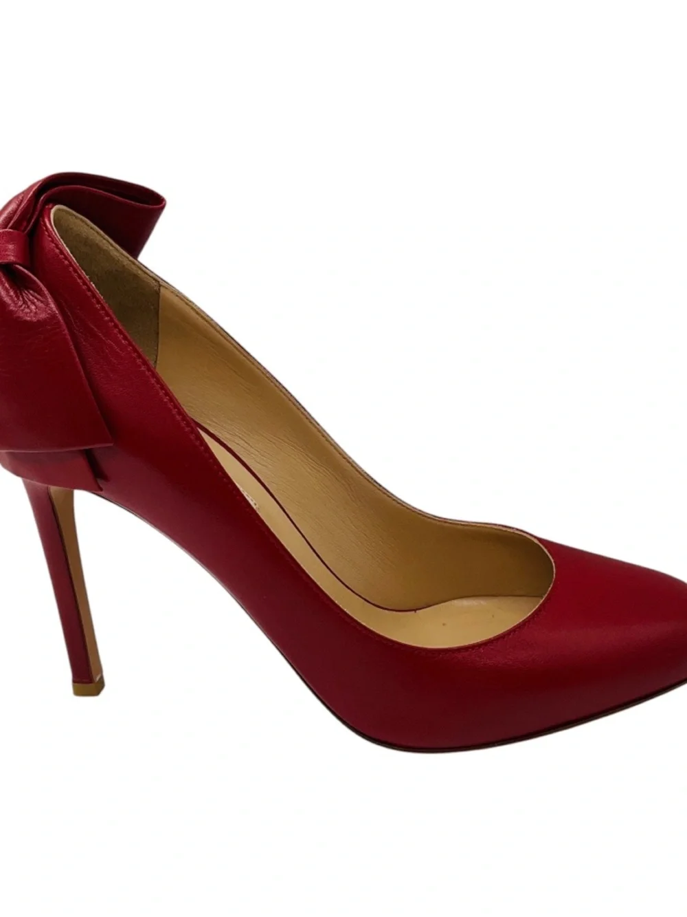VALENTINO RED ROUND TOE LEATHER PUMPS WITH BOW DETAIL
